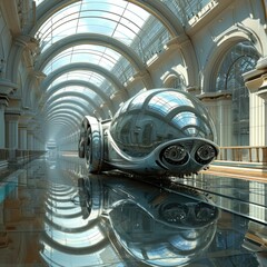 Futuristic alternative view of future transportation. AI generative.