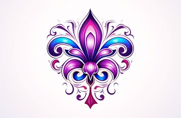 Flower tattoo design of the fleur-de-lis a 3D sticker with a black outline on a white background. Vibrant colors.