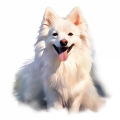 American eskimo dog. Eskimo dog clipart. Watercolor illustration. Generative AI. Detailed illustration. - obrazy, fototapety, plakaty