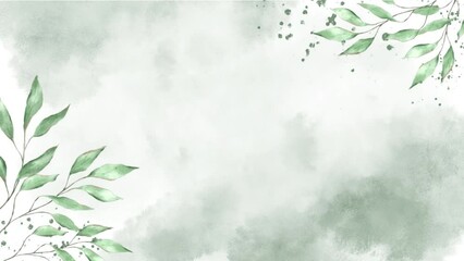 Watercolor leaves on light green background, texture, animation groing moving minimal decoration botanical ecological wedding invitation spring summer plants