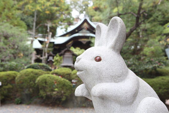 Rabbit statue in a shrine, Okazaki Shrine, Kyoto, Japan. High quality photo