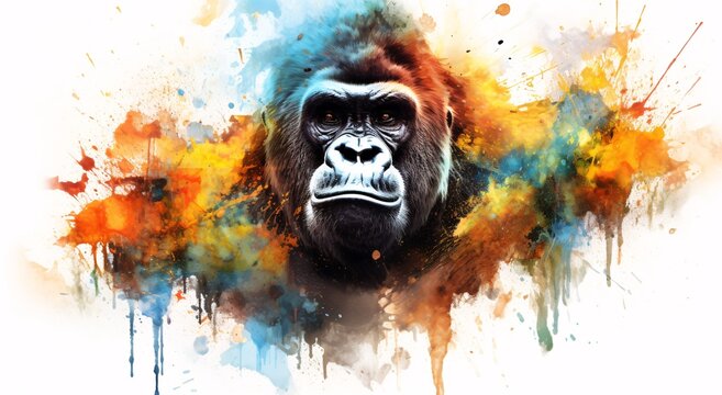 gorilla in watercolor paint