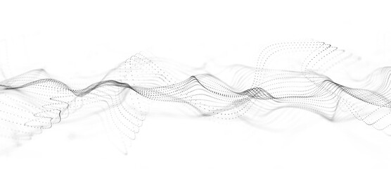 Digital dynamic wave of particles and lines. Abstract white futuristic background. Big data visualization. 3D rendering.