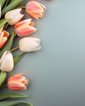 Top view of tulips lying on empty background	