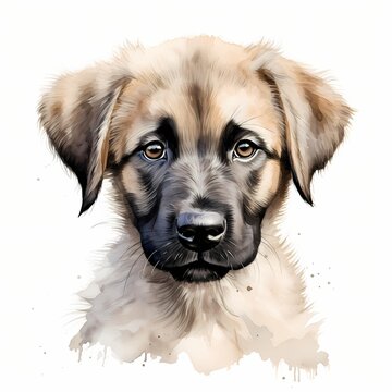 Anatolian shepherd dog. Kangal shepherd dog. Puppy dog clipart. Watercolor illustration. Generative AI. Detailed illustration.
