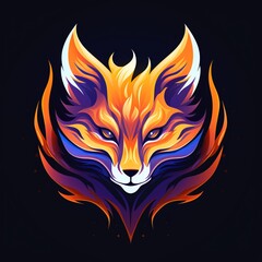 Fototapeta premium logo of fox on black background and orange flames