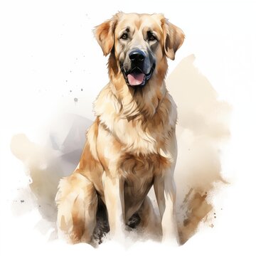 Kangal dog. Anatolian shepherd dog. Kangal shepherd clipart. Watercolor illustration. Generative AI. Detailed illustration.