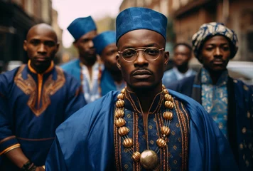 Poster men in traditional african dress stood beside people © IgnacioJulian