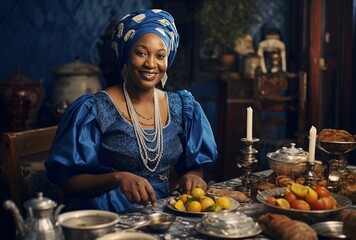 nigerian woman dressed in blue beautiful african family