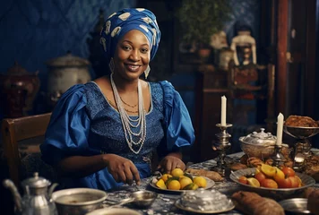 Keuken spatwand met foto nigerian woman dressed in blue beautiful african family © IgnacioJulian