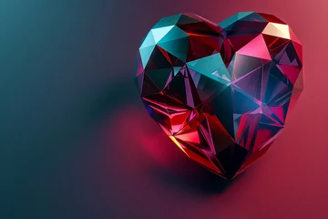 Fotobehang a colorful heart made of triangles on a red and blue background . High quality © RichWolf