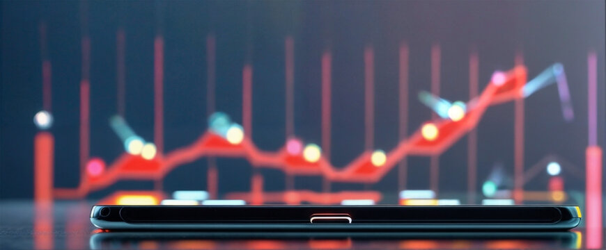 Phone, Digital busines plan graph growth and increase chart positive indicators in his business