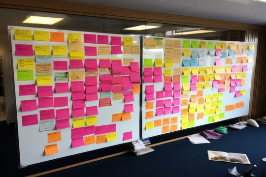 Organized Structured scrum board project management. Effective working task schedule system. Generate ai