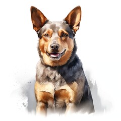 Australian cattle dog. Cattle dog clipart. Watercolor illustration. Generative AI. Detailed illustration.