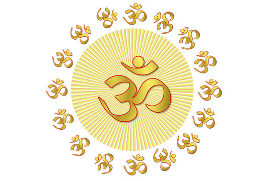 indian hinduism religious symbol golden text Om,meaning adoration to hindu god,popular Hindu mantra,cutout transparent background,png format