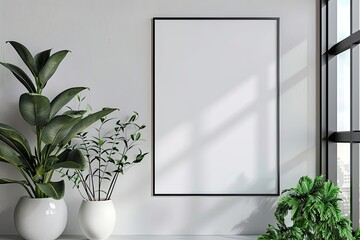 Blank poster hanging on a wall mockup.