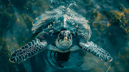 Turtle Popping Head out of Water - obrazy, fototapety, plakaty