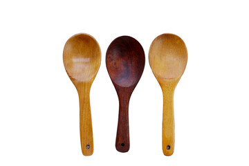Wooden spoon on white background.