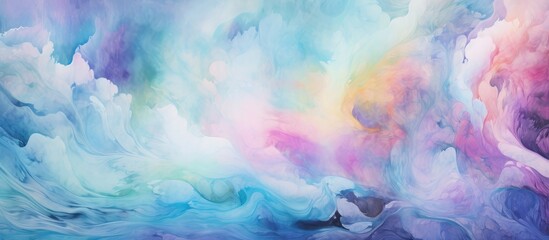 A beautiful piece of art depicting a cloudy sky with a rainbow of colors including violet, aqua,...