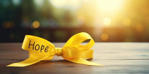 Yellow ribbon with word hope written on it