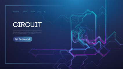 Neon Circuit Board Design on Dark Background for Technology Concept