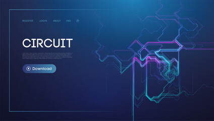 Neon Circuit Board Design on Dark Background for Technology Concept