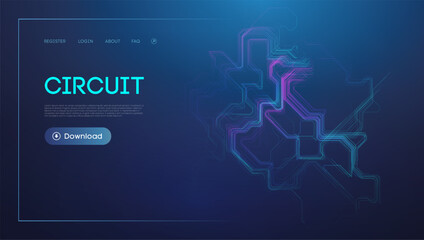 Neon Circuit Board Design on Dark Background for Technology Concept