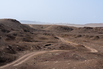 Djibouti, trail (piste) to the Lake Abbe in the Afar Depression.
