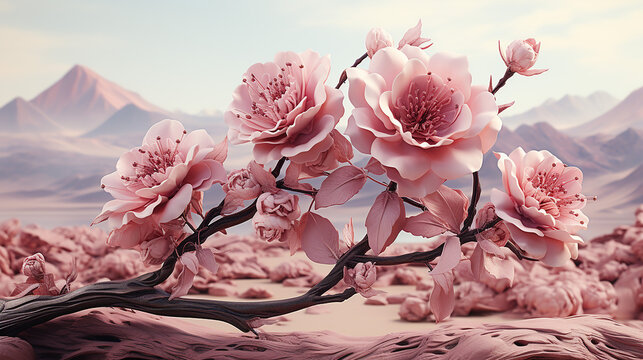 Fantasy rose in the background of the landscape photo, generative ai