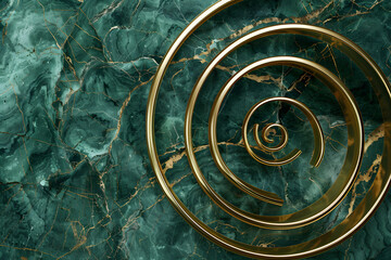 Golden Spirals on Emerald Marble Texture