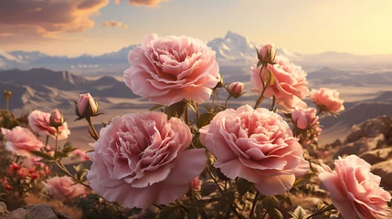Foto op Canvas Fantasy rose in the background of the landscape photo, generative ai © shahzaib