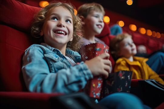 Group of children are sitting in movie theater