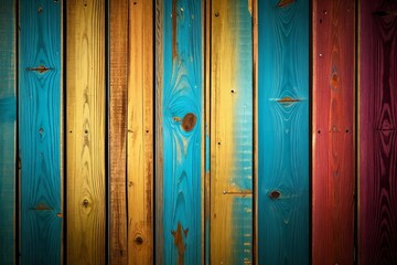 Wooden background, painted wooden panels in various colors, old, worn paint