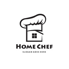 monochrome home chef icon with hat isolated on white background