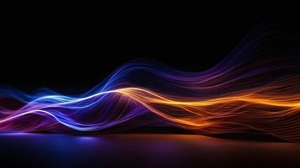 Abstract neon light waves in vibrant colors create a dynamic and futuristic visual effect. The undulating lines and gradient illumination evoke creativity and inspiration.