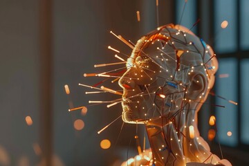 An AI-generated image depicting a patient receiving acupuncture treatment, with needles inserted at specific points on the body. - obrazy, fototapety, plakaty