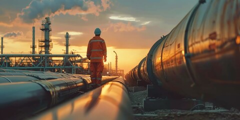 Worker in oil pipeline maintenance and logistic. Working in Oil pipeline industry in 2024, labor day. Labor day celebration for Oil companies industry worker. Safety risk at work. Pipeline gasoline