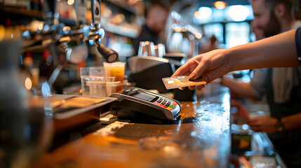 person paying with credit card at a bar - obrazy, fototapety, plakaty