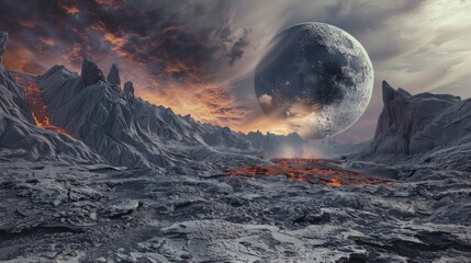 Surreal combination of a lava-filled landscape with a frozen world, illustrating extreme temperature contrasts.