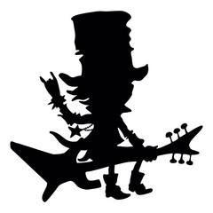 Boy room door decoration with rock star flying on guitar silhouette 