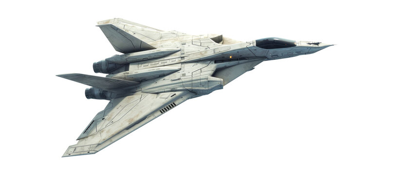 A futuristic jet fighter aircraft isolated on transparent background.