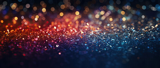 Vivid colors create an abstract bokeh effect on a dark background, portraying a lively and...