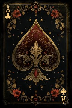 Karte Ass eines Kartenspiels, edle Darstellung in gold und schwarz, Konzept Glück und Gewinn