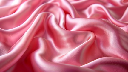 Obraz premium Closeup of a liquid pink satin fabric in waves, belonging to the Rose family