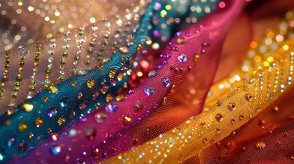 Luxury silk fabric with shine diamonds gemstone concept. Banner background design - obrazy, fototapety, plakaty