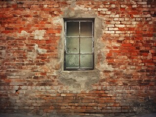 Old brick wall with a window. Vintage style toned picture.