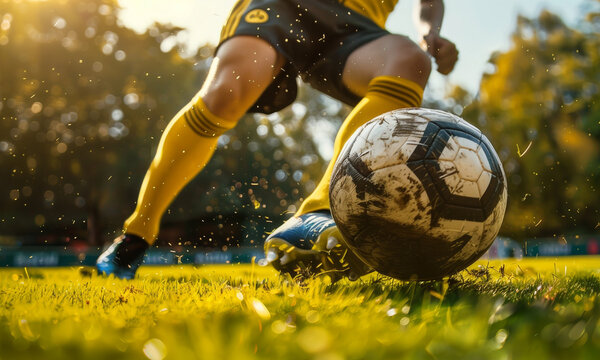 football player kicking ball