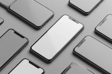 Realistic smartphone mockup. Device UI/UX mockup for presentation template. . Cellphone frame with blank display isolated templates, phone different angles views. 3d isometric illustration cell phone.