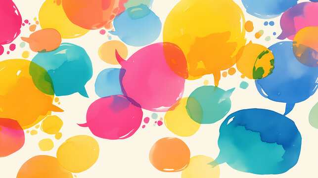 Bright neon watercolor textured colorful speech bubbles isolated on white background. Communication Concept Wallpaper.