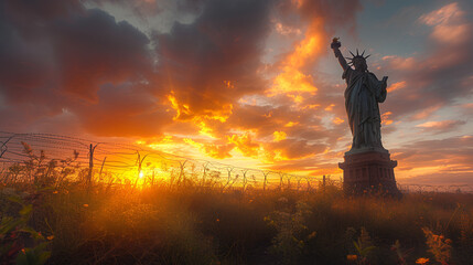 Fototapeta premium The Statue of Liberty on the southern border - symbolism - embrace migrants - immigrants -immigration - freedom - country of immigrants 